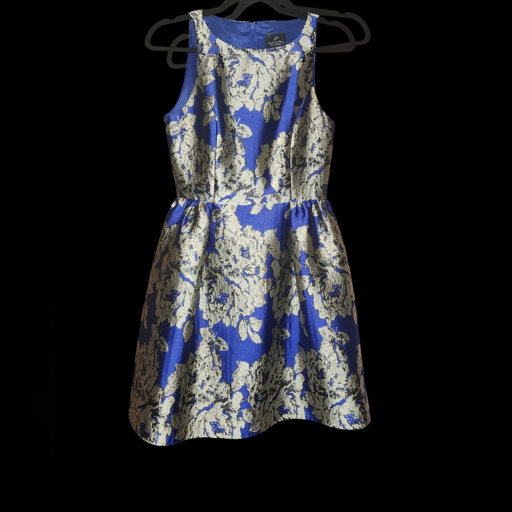 Adrianna Papell Women's Jacquard gold and blue fit and flare dress